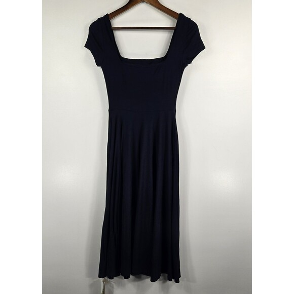 OGL Size Small Eco SkinKiss Navy Flowy Square Neck Short Sleeve Midi Brami Dress - Picture 5 of 5